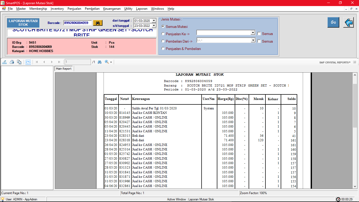 Screenshot Laporan Mutasi Stok