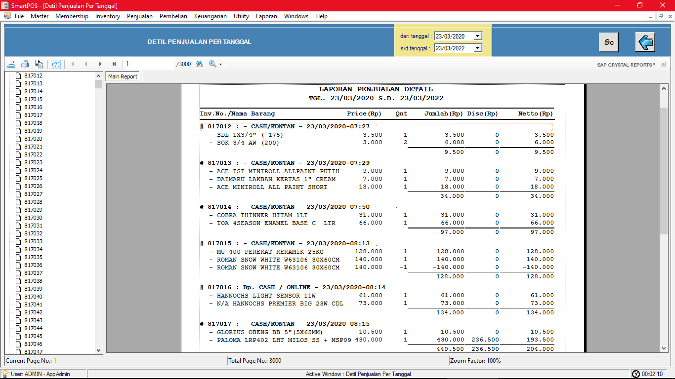 Screenshot Laporan Penjualan Detail Per Tanggal