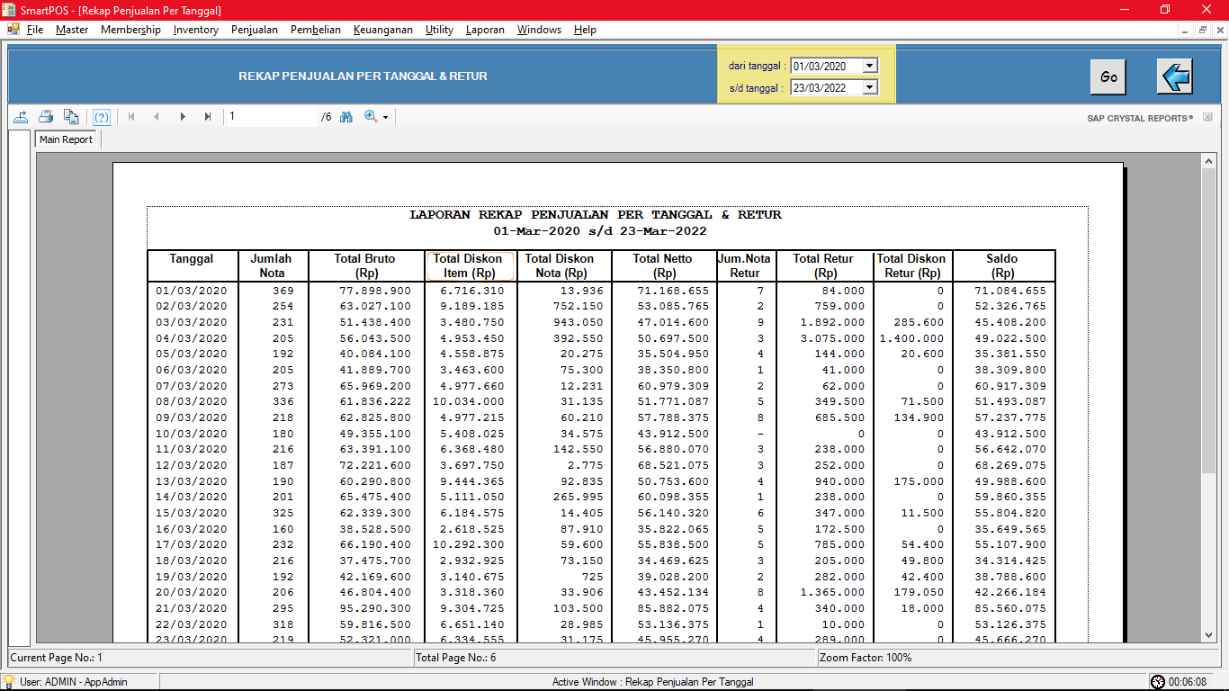 Screenshot Laporan Penjualan Rekap Per Tanggal